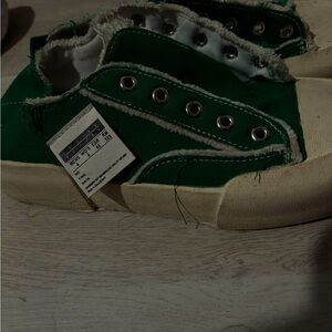 Green and White Canvas Sneakers
